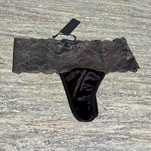 NWT Julianna Rae 100% Silk Elegant Brown Silk and Lace Thong Panty
